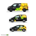 Mocup set with advertisement on Black Car, Cargo Van, and delivery Van. Royalty Free Stock Photo
