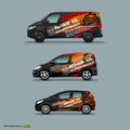 Mocup set with advertisement on Black Car, Cargo Van, and delivery Van. Royalty Free Stock Photo