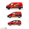 Mocup set with advertisement on Red Car, Cargo Van, and delivery Van.