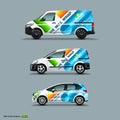 Mocup set with advertisement on White Car, Cargo Van, and delivery Van.