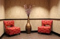 Mod chairs and vase in upscale hotel
