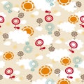 Mod Flowers, Suns, and Clouds Seamless Pattern Royalty Free Stock Photo