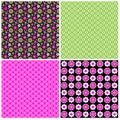 Mod pink green black seamless floral and geometric patterns