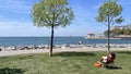 Moda beach and historical Moda pier in the Sea of Marmara Royalty Free Stock Photo