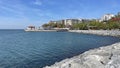 Moda beach and historical Moda pier in the Sea of Marmara Royalty Free Stock Photo