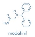 Modafinil wakefulness promoting drug molecule. Used to treat narcolepsy. Skeletal formula.