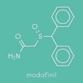 Modafinil wakefulness promoting drug molecule. Used to treat narcolepsy. Skeletal formula.