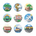 Mode of transport color detailed icons set
