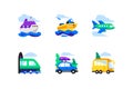 Mode of travelling transport flat icon set Royalty Free Stock Photo