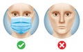 White man with and without a medical face mask.