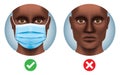 Black man with and without a surgical face mask.