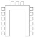 Graphic drawing of a meeting table with chairs from above.