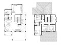 2D CAD 2 story house layout plan drawing with 3 bedrooms complete with 2 bathrooms, balcony, furniture, kitchen, living room and f Royalty Free Stock Photo