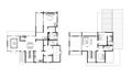 2D CAD 2 story luxury residential layout plan drawing with 4 bedrooms complete with 2 bathrooms, balcony, furniture, kitchen, livi Royalty Free Stock Photo