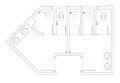 2D architectural CAD layout drawing male toilet and female toilet each of which has a squat and sitting toilet.