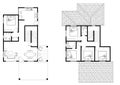 2D CAD 2 story house layout plan drawing with bedrooms complete with 2 bathrooms, balcony, furniture, kitchen, living room porch a Royalty Free Stock Photo