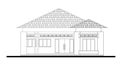 Illustration of the front facade of a one-story bungalow with a modern design drawn using CAD.