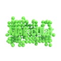 Model of abstract molecular structure with word lettering in green color. Isolated on white background. 3d render Royalty Free Stock Photo