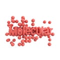 Model of abstract molecular structure with word lettering in trendy living coral color. Isolated on white background. 3d Royalty Free Stock Photo