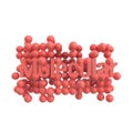 Model of abstract molecular structure with word lettering in trendy living coral color. Isolated on white background. 3d Royalty Free Stock Photo