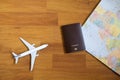 model aircraft with neutral passport and map Royalty Free Stock Photo