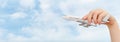 Model airplane on sky background. Royalty Free Stock Photo