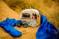 Model Caravan Display on the sandy beach