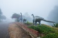 Model of Chiang Muang dinosaur with mist at Phayao province