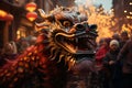 A model of a colorful Asian dragon celebrating the Chinese New Year