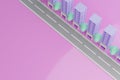 Model of 3 condo buildings and the road in front of the building, pink background. , Finding a home, choosing the best housing, 3D