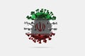 Model of COVID-19 coronavirus colored in national Iran flag, concept of pandemic spreading