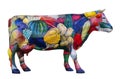 Model of a cow is ornamented by vegetables and fruit