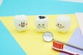 Model Cute toys teeth in dentistry on colorful pastel paper for background Royalty Free Stock Photo