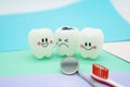 Model Cute toys teeth in dentistry on colorful pastel paper for background Royalty Free Stock Photo