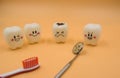 Model Cute toys teeth in dentistry on a yellow background Royalty Free Stock Photo