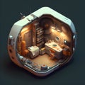 A model of doomsday escape pod. Cosy feeling with warm tone.