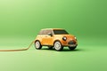 Model Electric Car Charging With Power Cable Against Green Studio Background