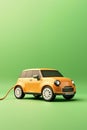 Model Electric Car Charging With Power Cable Against Green Studio Background Royalty Free Stock Photo