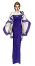 Model in an Elegant Purple and White Dress Fashion Illustration Royalty Free Stock Photo