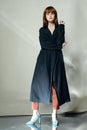 Elegant woman cloak disco accessories and beautiful face