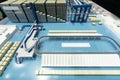 Model of Empty conveyor sorting belt at distribution warehouse. Distribution hub for sorting packages and parcels delivered by tra