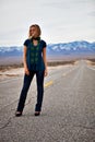 Model on an empty road