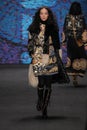 Model Fei Fei Sun walks the runway at the Anna Sui fashion show during MBFW Fall 2015 Royalty Free Stock Photo