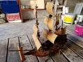 model of galleons made of wood after old. it is not Royalty Free Stock Photo