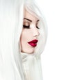 Model girl with white hair and red lips