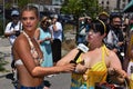 Model Hailey Clauson taling interviews during the 34th Annual Mermaid Parade at Coney Island