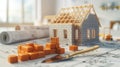 The Model House on Blueprint. AI generated Royalty Free Stock Photo