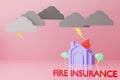 Model house fire from lightning from storm, house fire insurance, housing insurance, 3D render