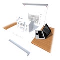 Model of house and laptop on the table Royalty Free Stock Photo
