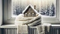 Model House Wrapped in a Warm Woolen Scarf on Radiator - Generative Ai Royalty Free Stock Photo